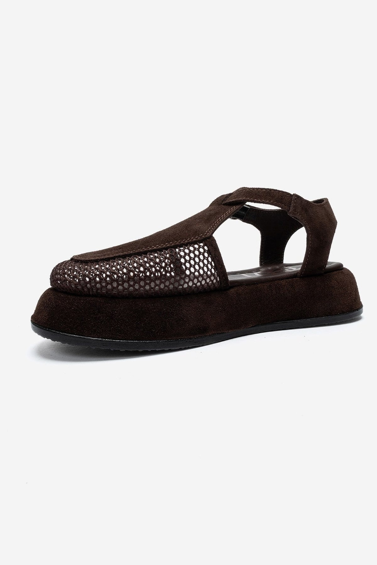 LURELIA - Brown Genuine Leather Platform Sandal – top view showing leather, suede, mesh, Vowalisse