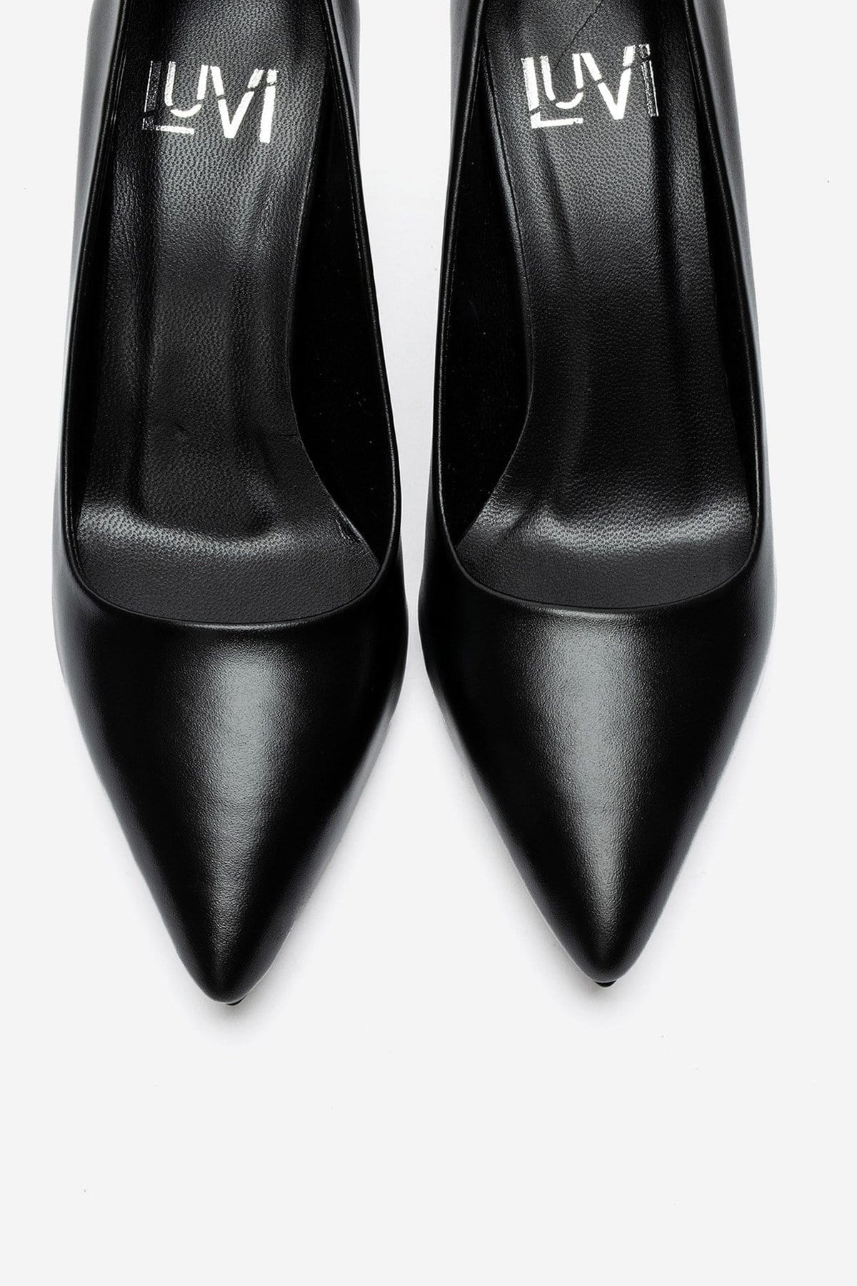 Clyde - Black Genuine Leather Stiletto Pump – side view showing leather, black, Vowalisse
