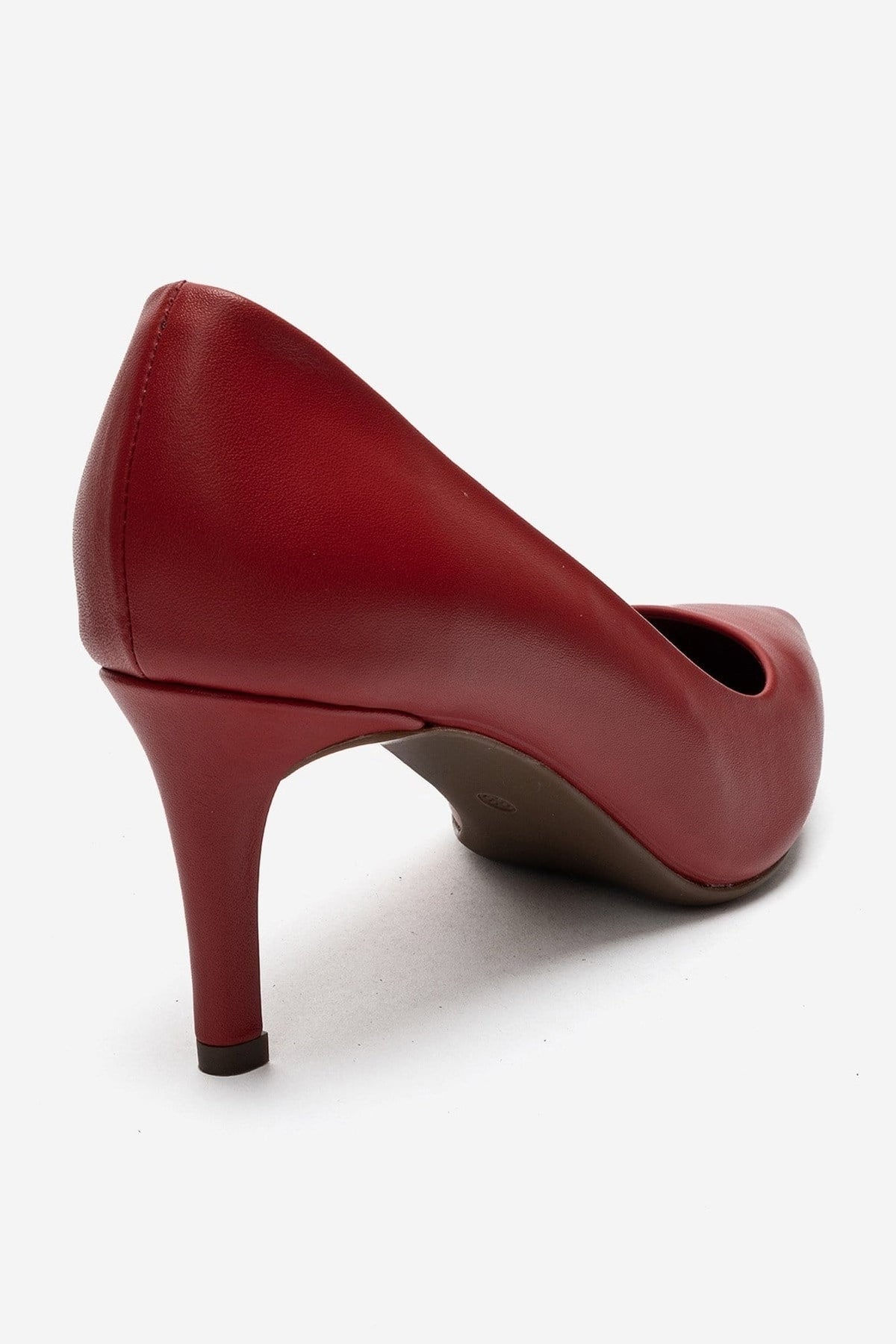 CLYDE - Red Genuine Leather Stiletto Pump – back view showing leather, red, Vowalisse