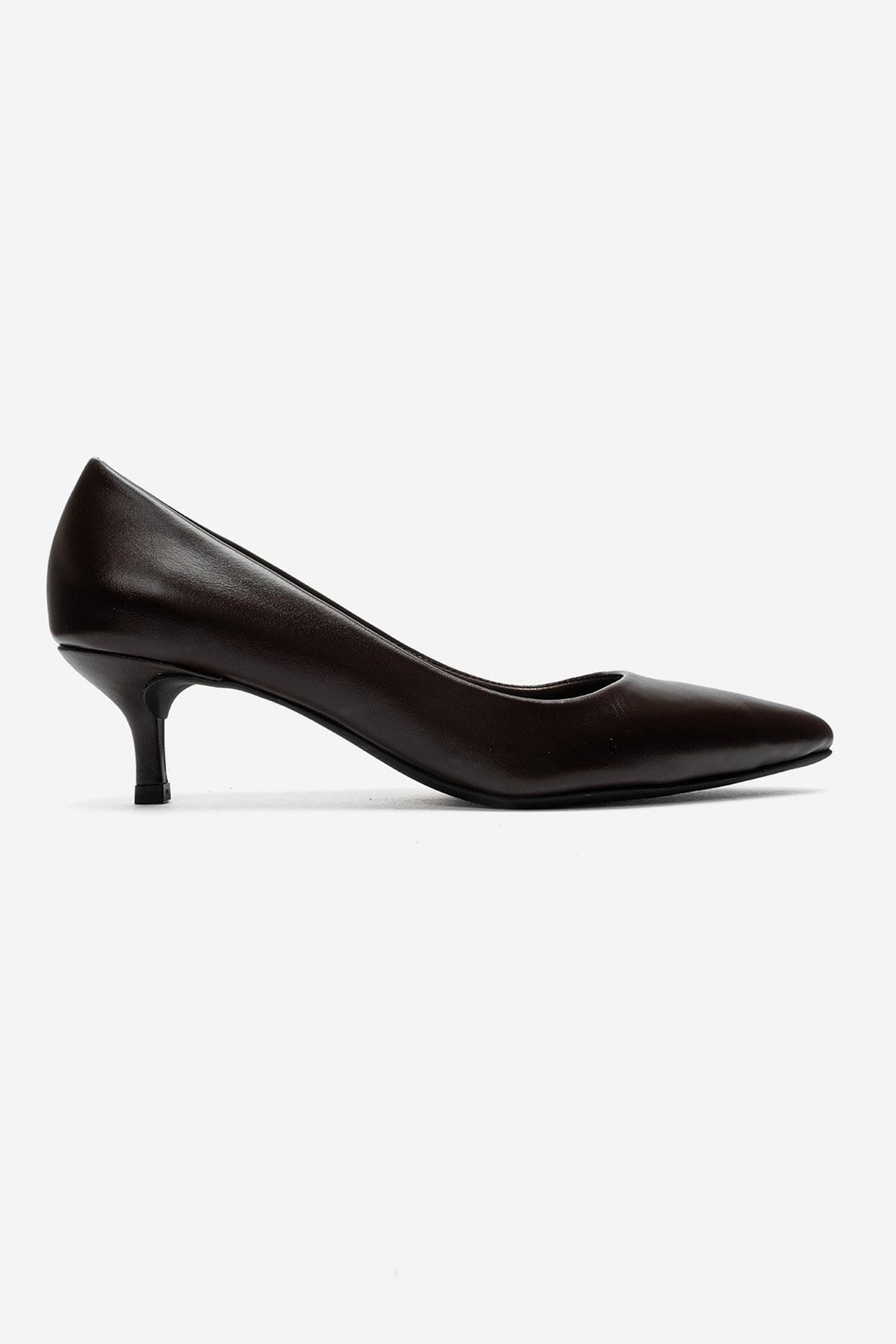 JALEN - Brown Genuine Leather Stiletto Pump – heel view showing leather, Vowalisse