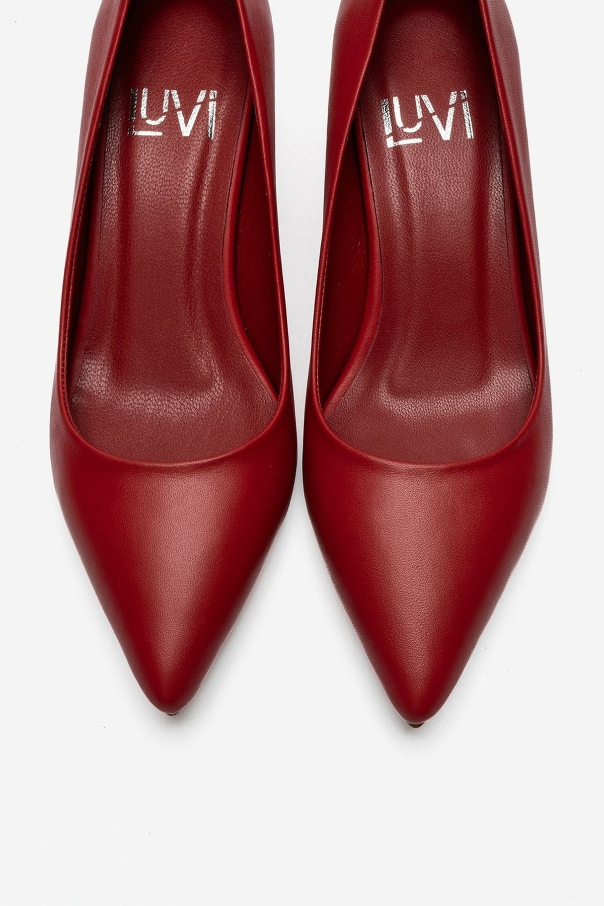 JALEN - Red Genuine Leather Stiletto Pump – side view showing leather, red, Vowalisse