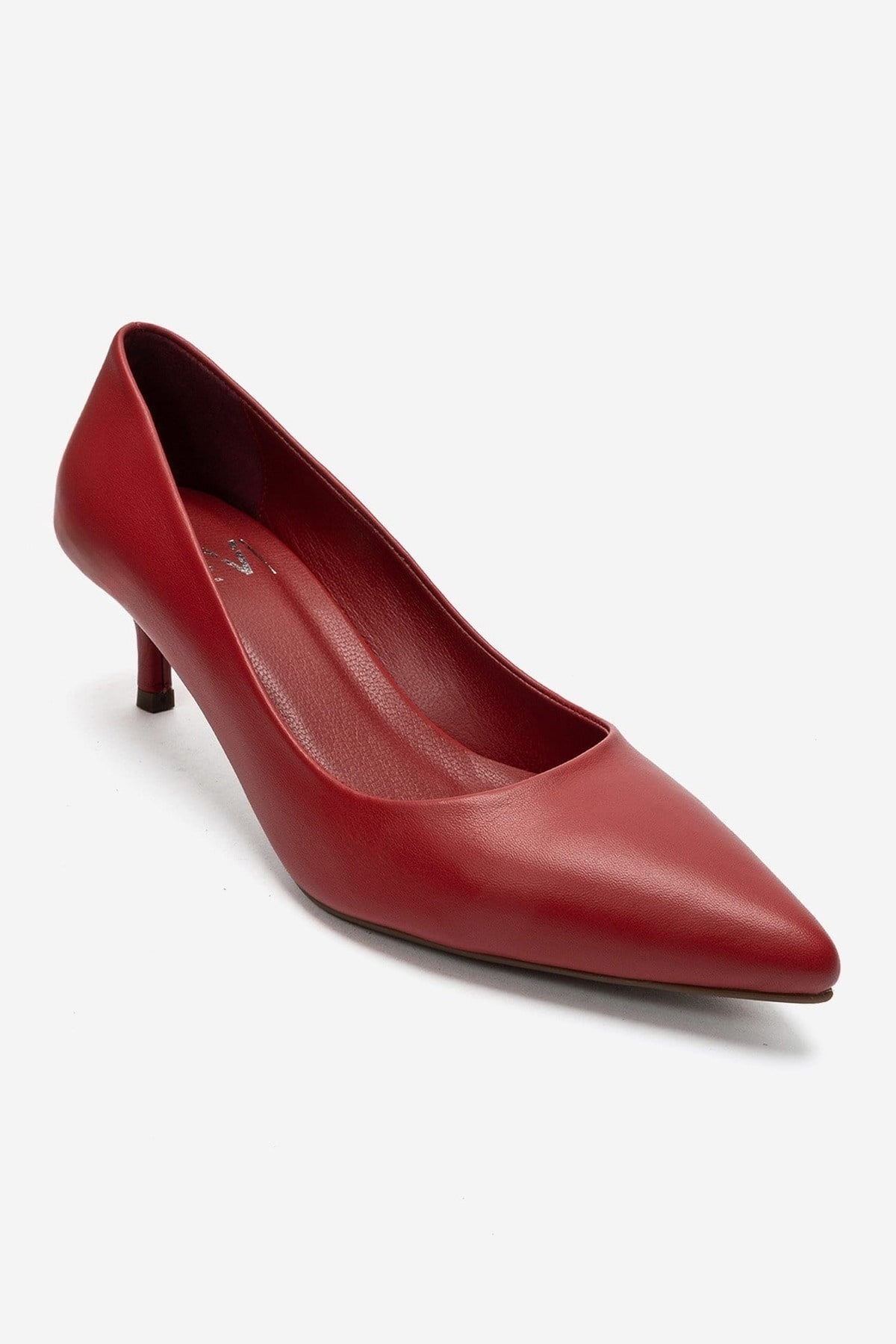 JALEN - Red Genuine Leather Stiletto Pump – detail view showing leather, red, Vowalisse
