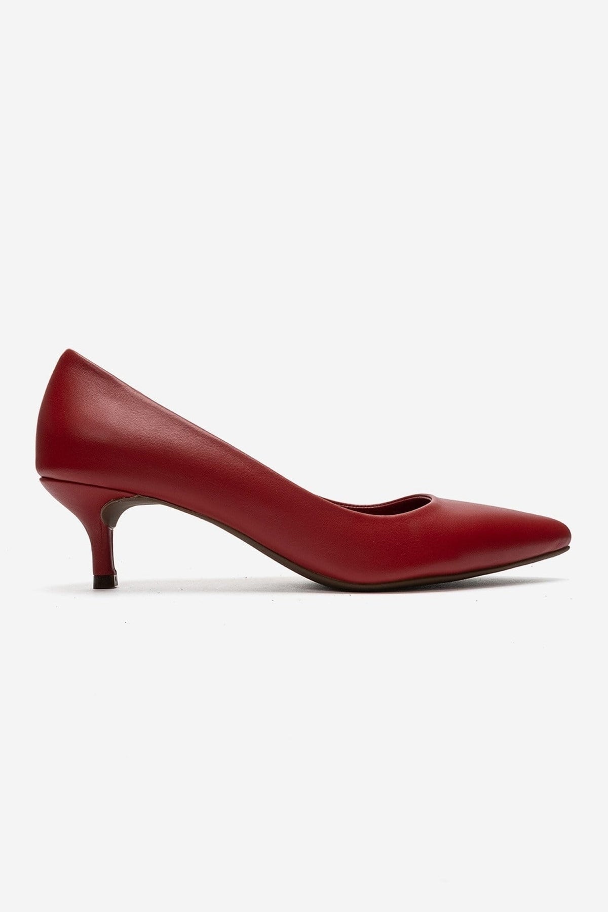 JALEN - Red Genuine Leather Stiletto Pump – heel view showing leather, red, Vowalisse