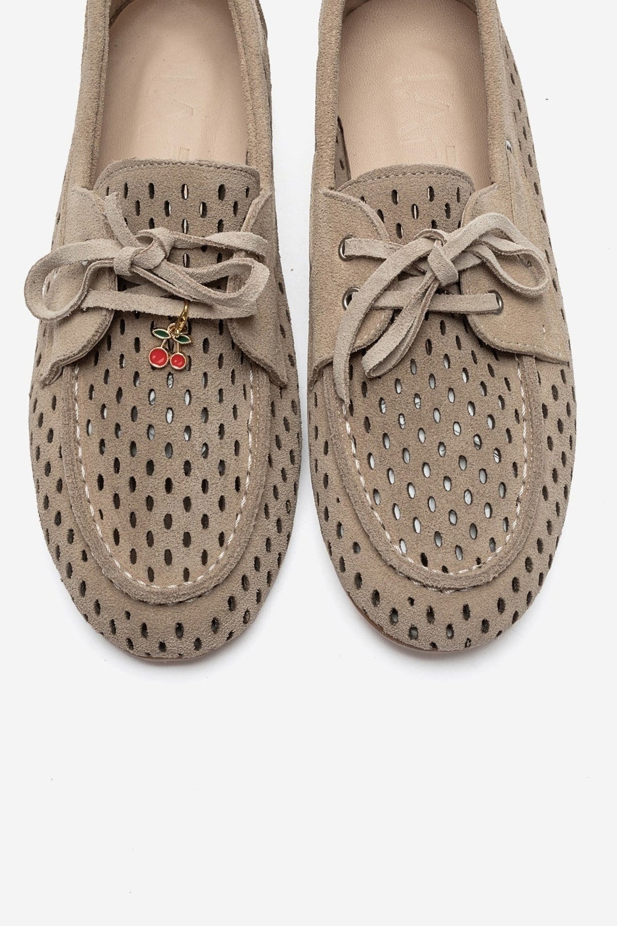 Stevo - Beige Genuine Suede Leather Lace-Up Loafer – side view showing lace, leather, suede, Vowalisse