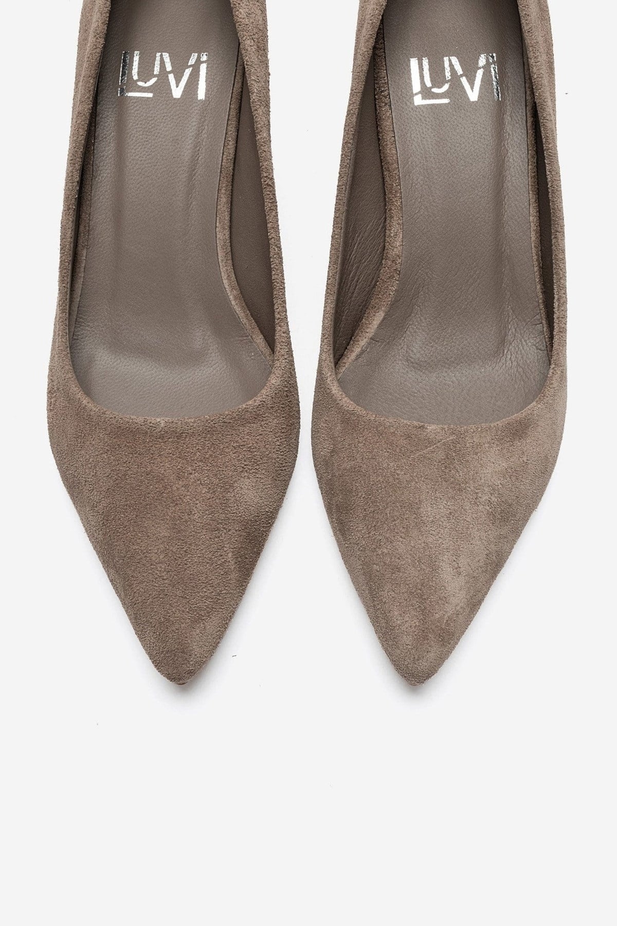 JALEN - Taupe Genuine Leather Low Heel Pump – side view showing leather, suede, Vowalisse
