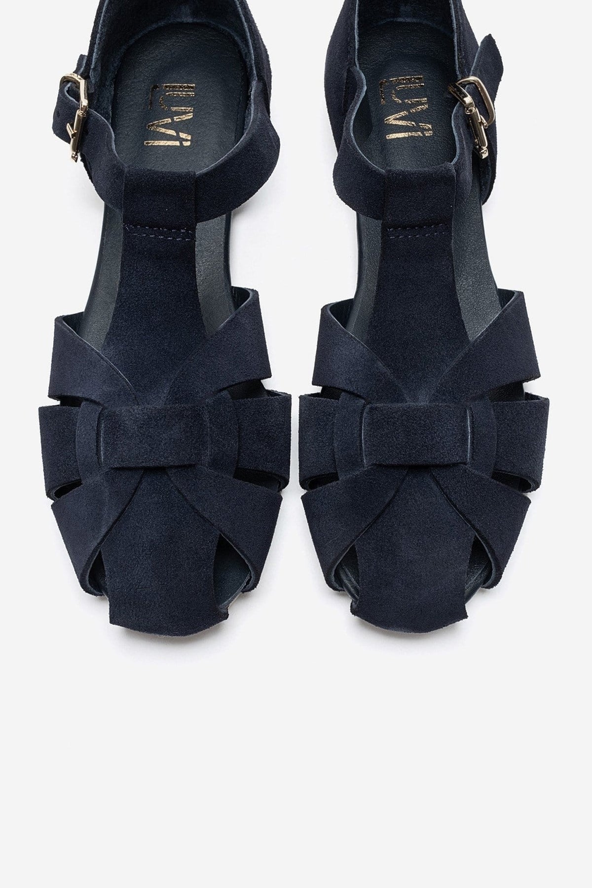 ALINA - Navy Genuine Leather Sandal – side view showing leather, suede, Vowalisse