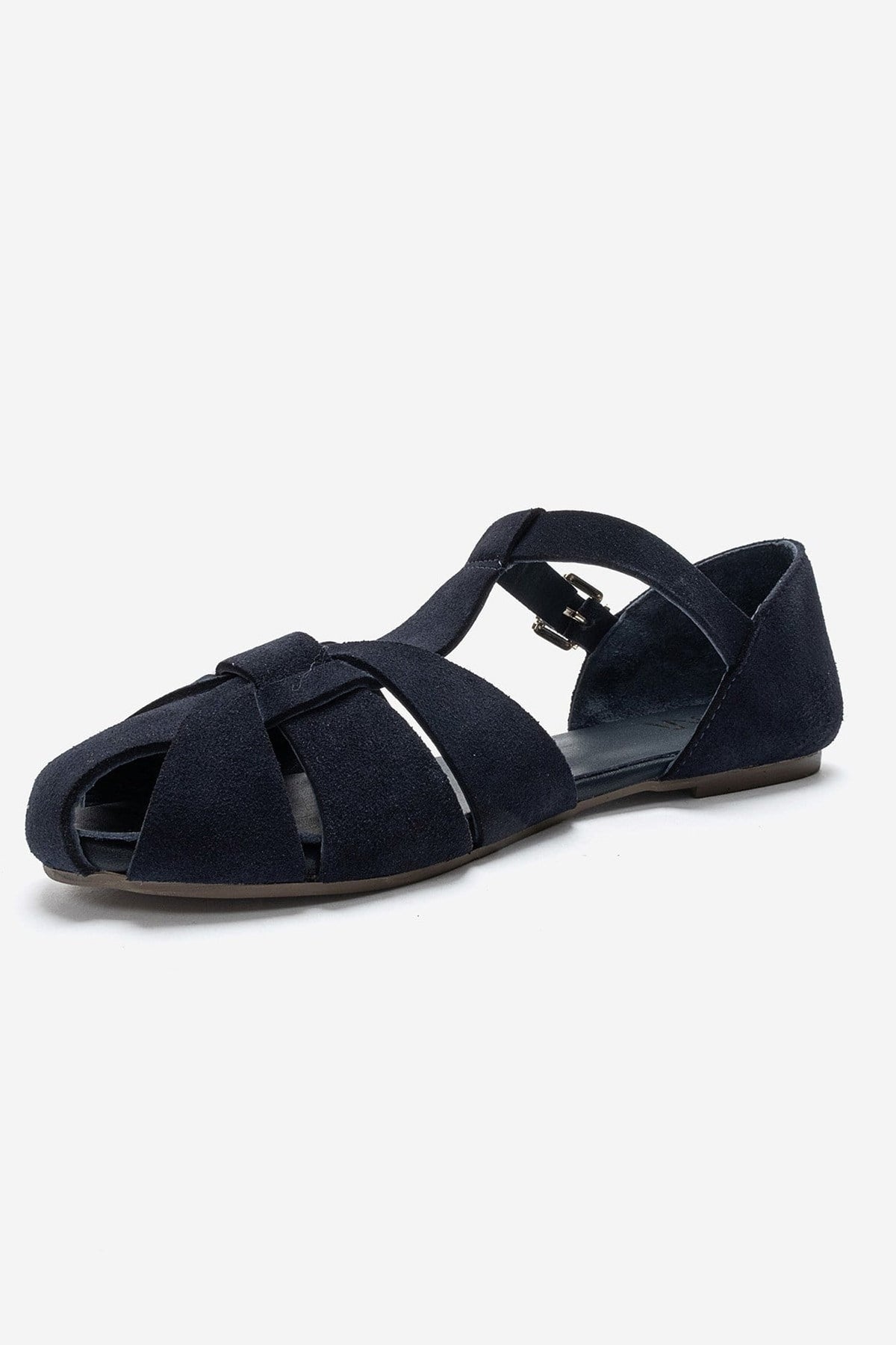 ALINA - Navy Genuine Leather Sandal – top view showing leather, suede, Vowalisse
