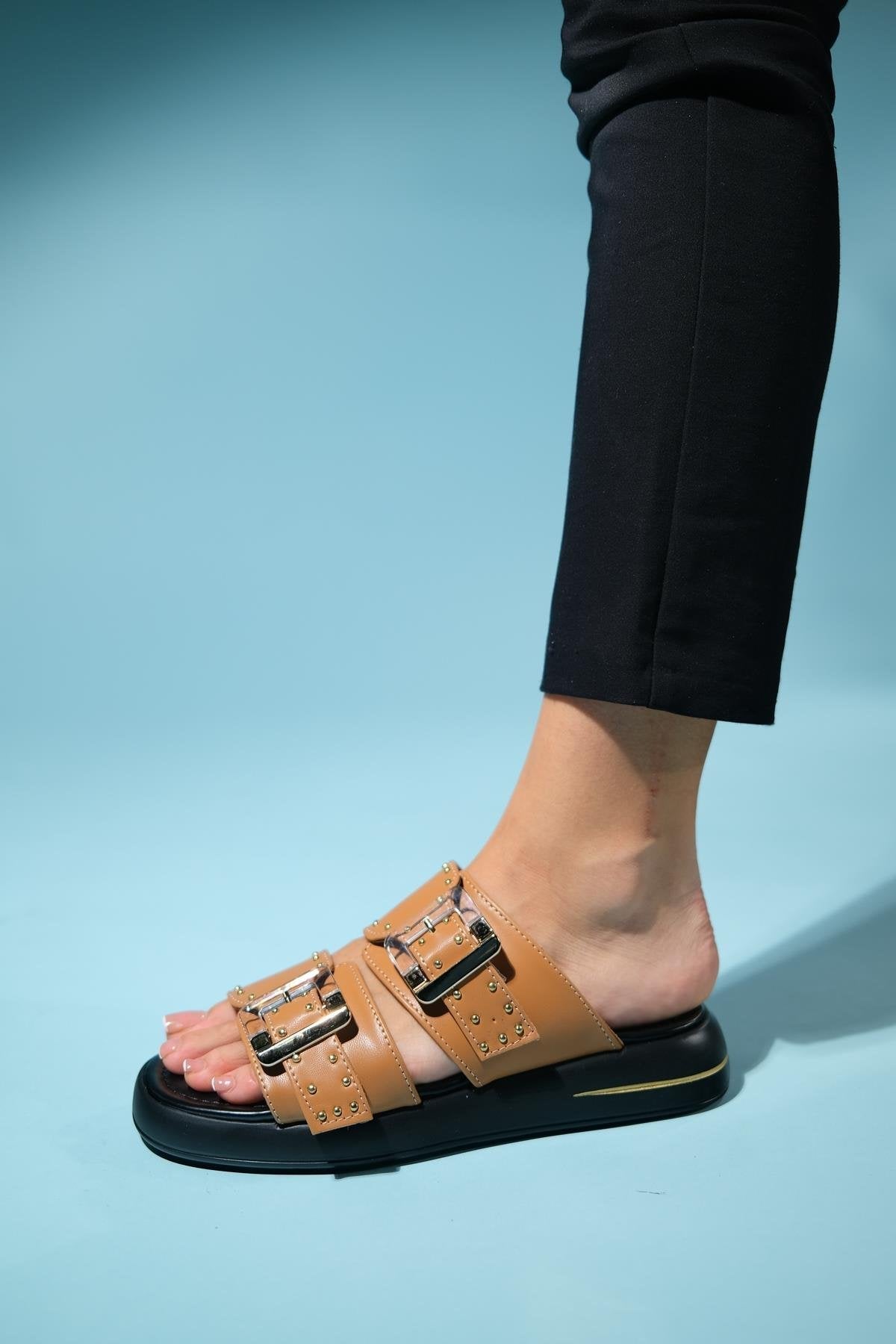 Zley Cognac Buckle Sandal – product view 9 showing leather, red, Vowalisse