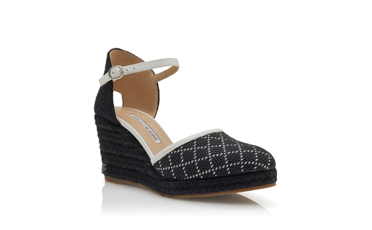 Elara Shine Black Ankle Strap Espadrilles – top view showing black ankle strap, round toe, nappa leather, raffia, Vowalisse