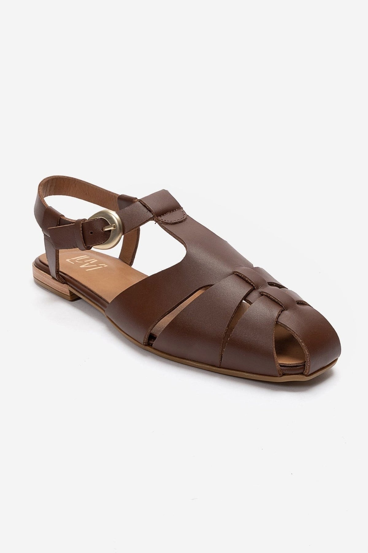 JANDOR - Brown Genuine Leather Sandal – detail view showing leather, Vowalisse