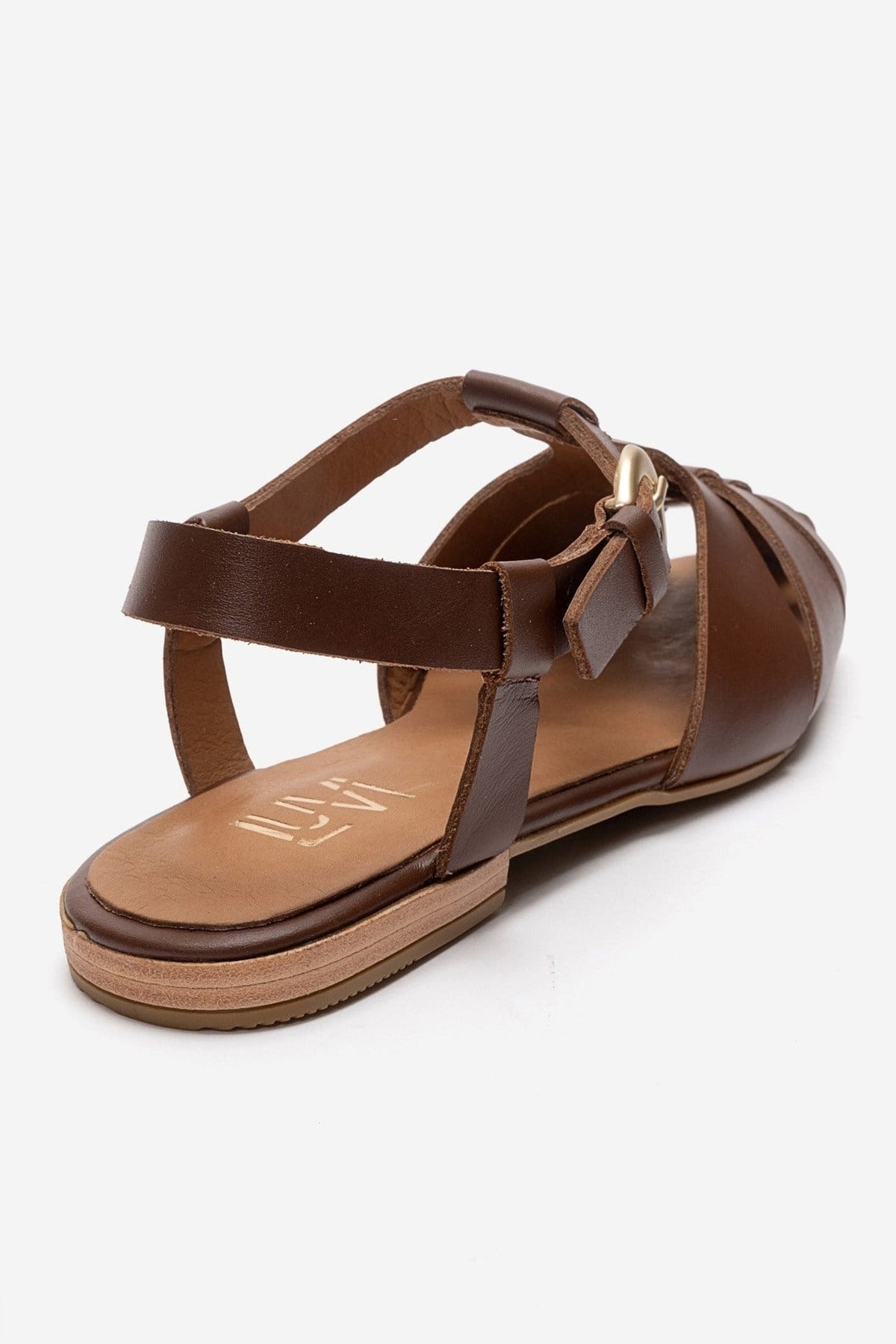 JANDOR - Brown Genuine Leather Sandal – back view showing leather, Vowalisse