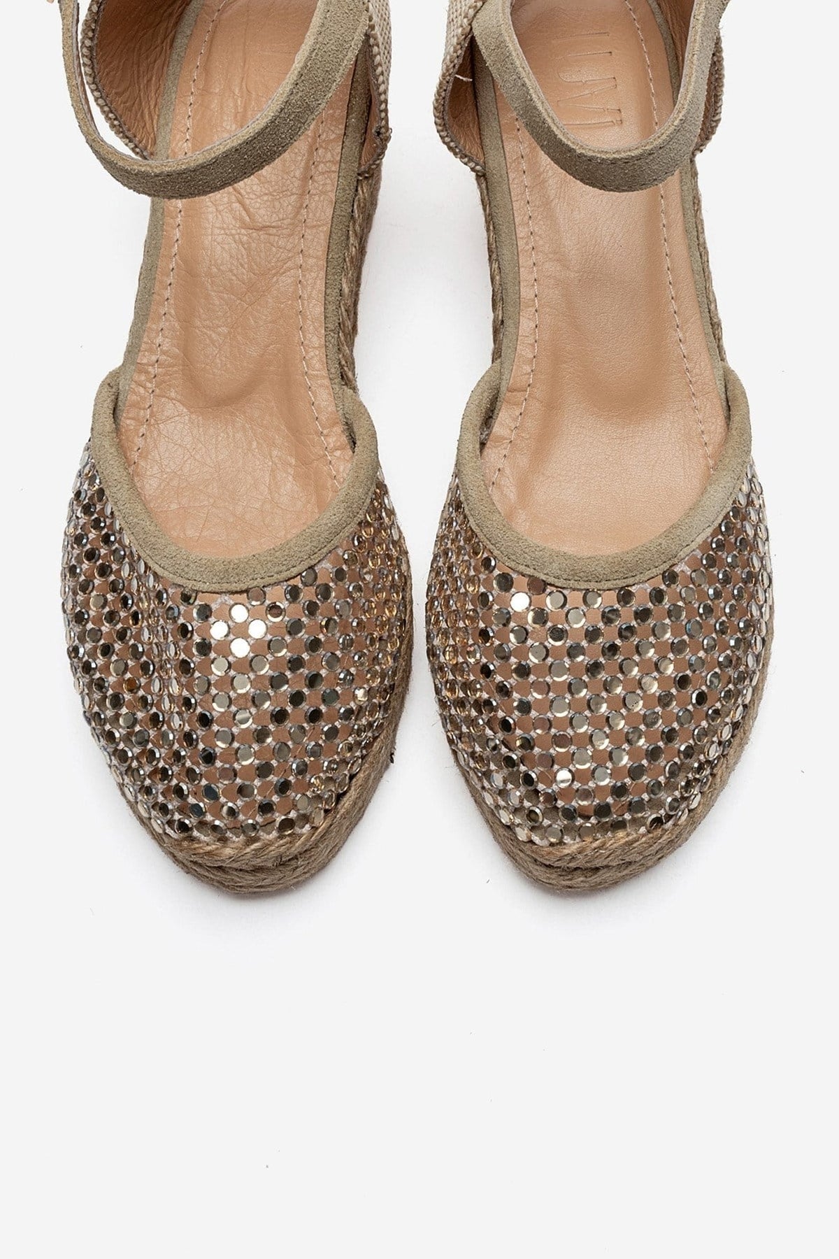 DRELIX - Beige Genuine Leather Wedge Heel Espadrille Sandal – side view showing leather, suede, Vowalisse