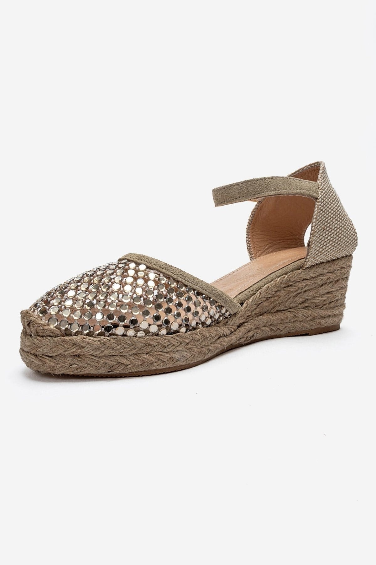 DRELIX - Beige Genuine Leather Wedge Heel Espadrille Sandal – back view showing leather, suede, Vowalisse
