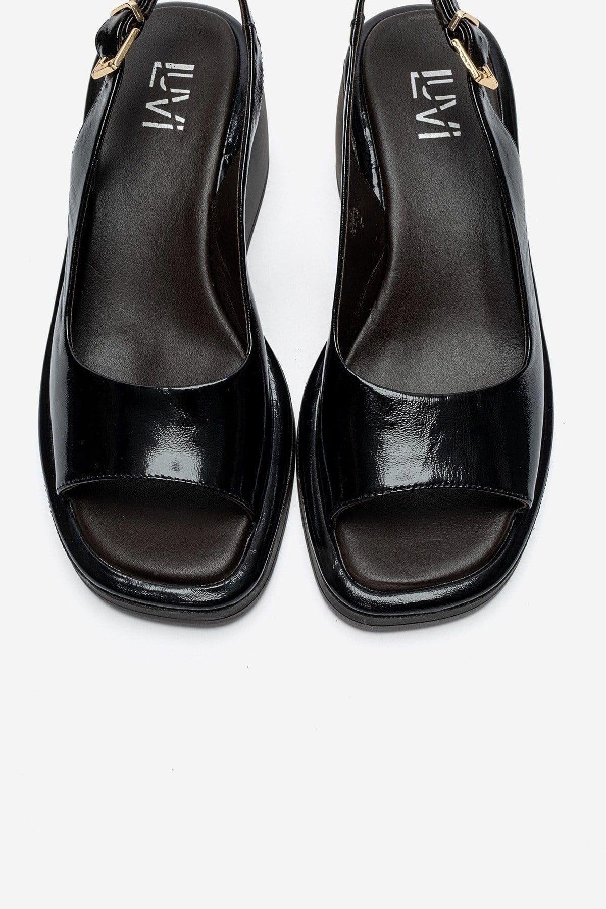 ORLENA - Black Genuine Leather Slingback Wedge Sandal – side view showing leather, black, Vowalisse