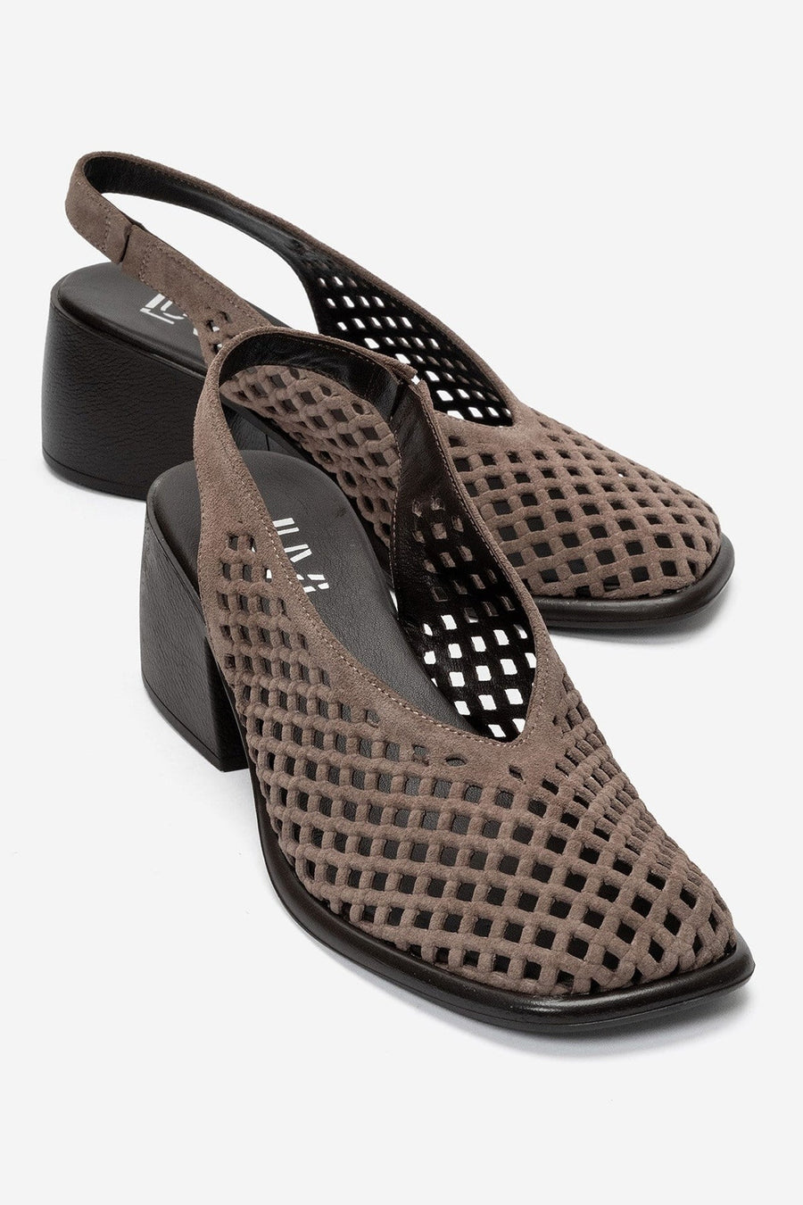 MONVERA - Taupe Genuine Suede Leather Closed-Toe Laser-Cut Block Heel