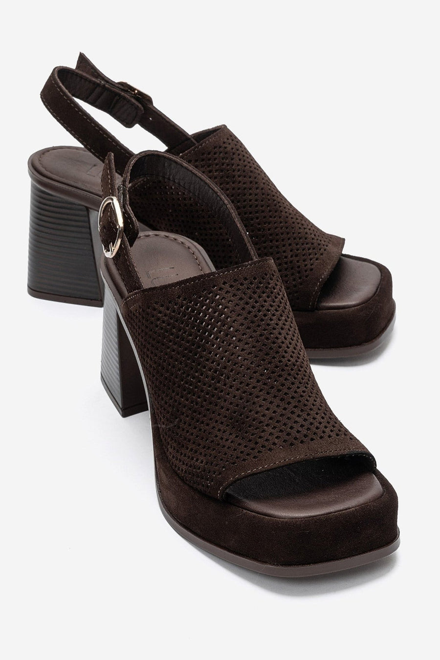 PENVIA - Brown Genuine Leather Platform Block Heel Sandal