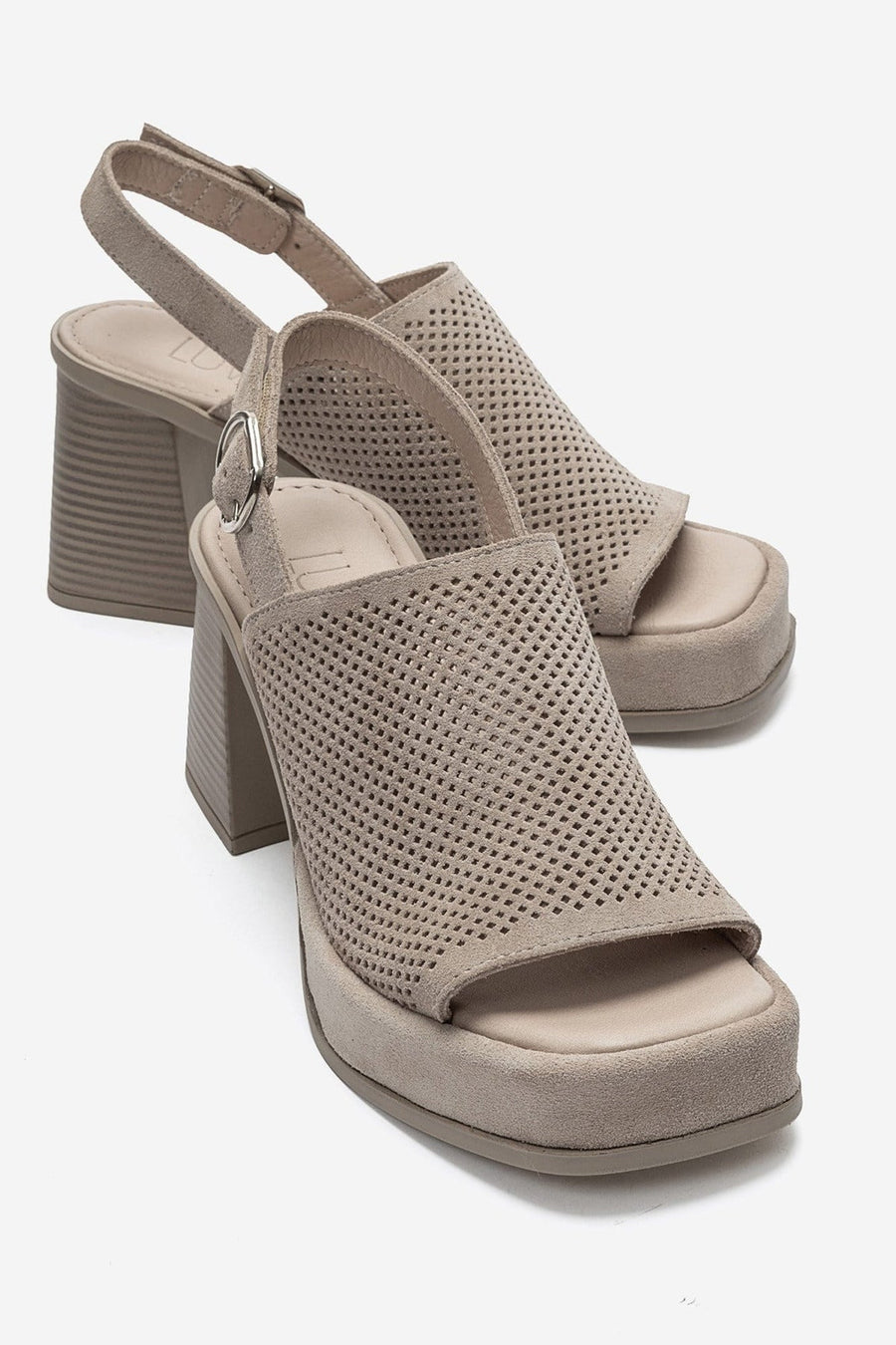 PENVIA - Beige Genuine Leather Platform Block Heel Sandal