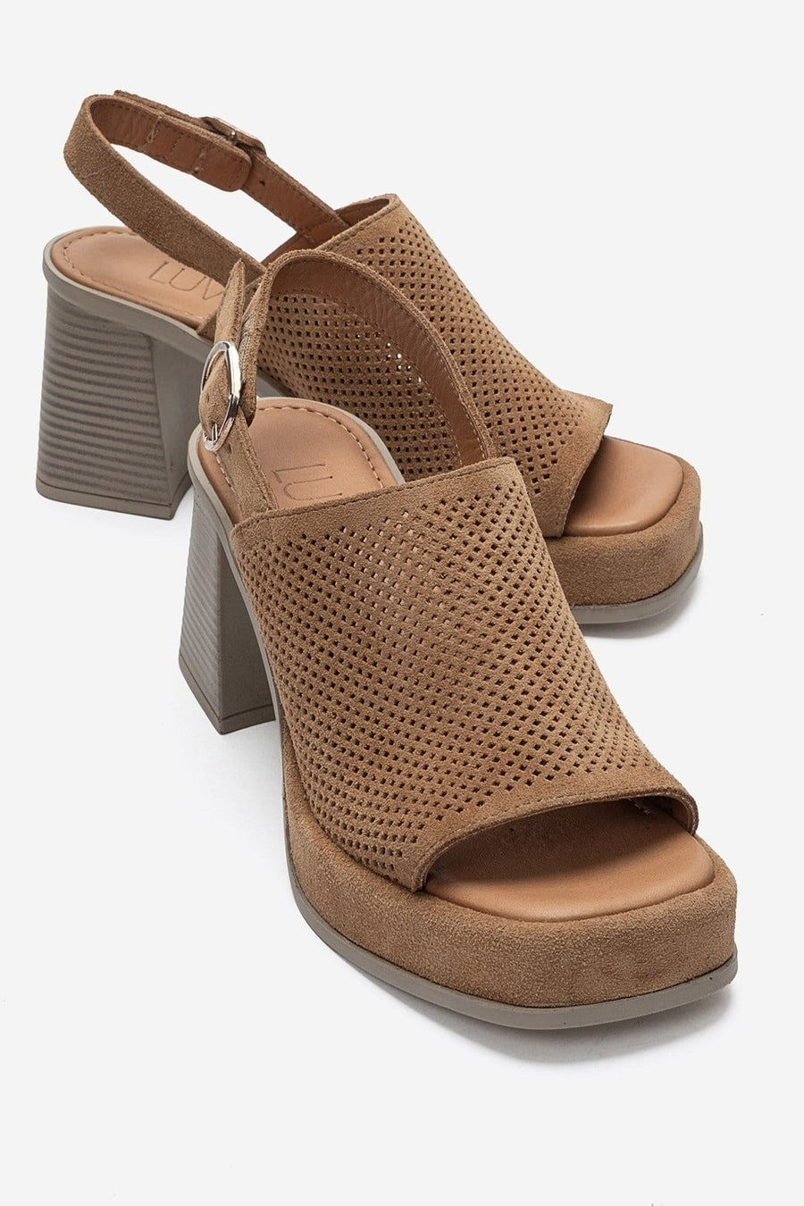 PENVIA - Cognac Genuine Leather Platform Block Heel Sandal