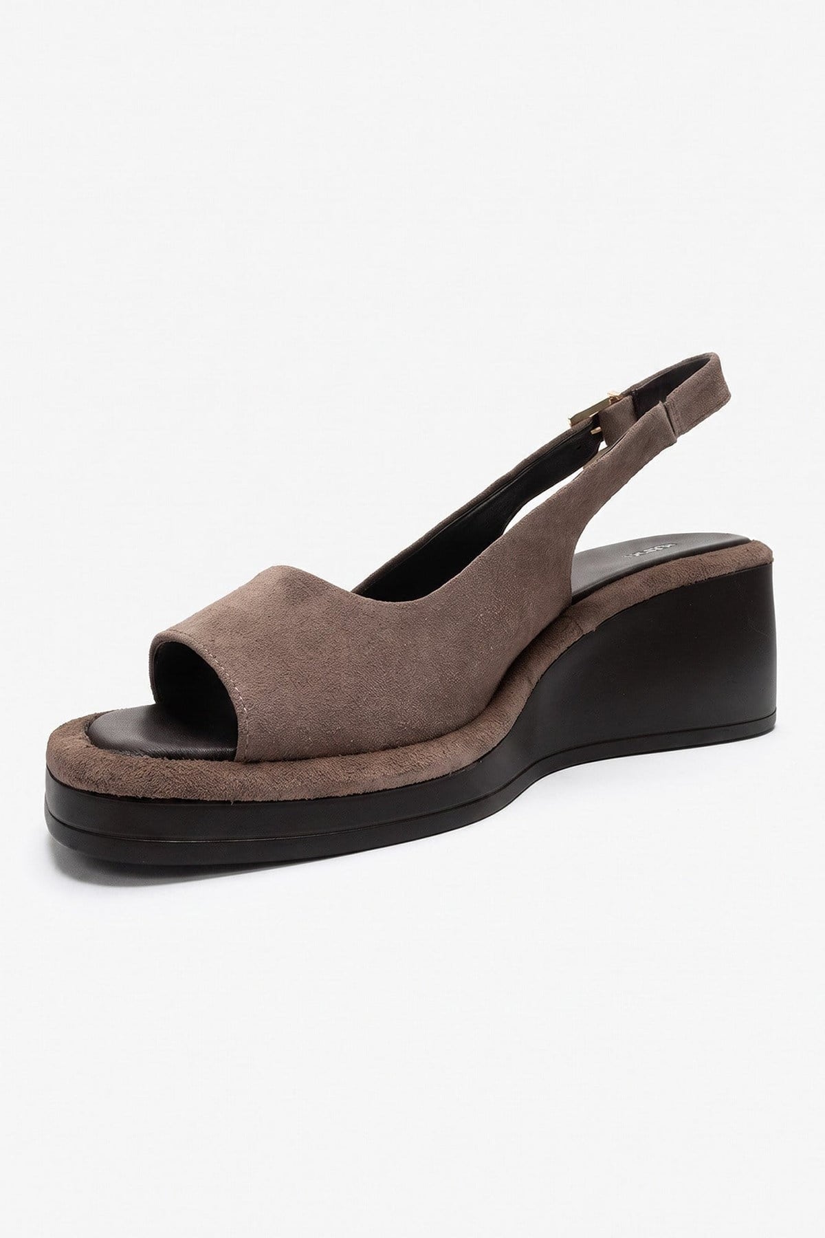 Orlena - Taupe Genuine Leather Platform Wedge Sandal – top view showing leather, suede, Vowalisse