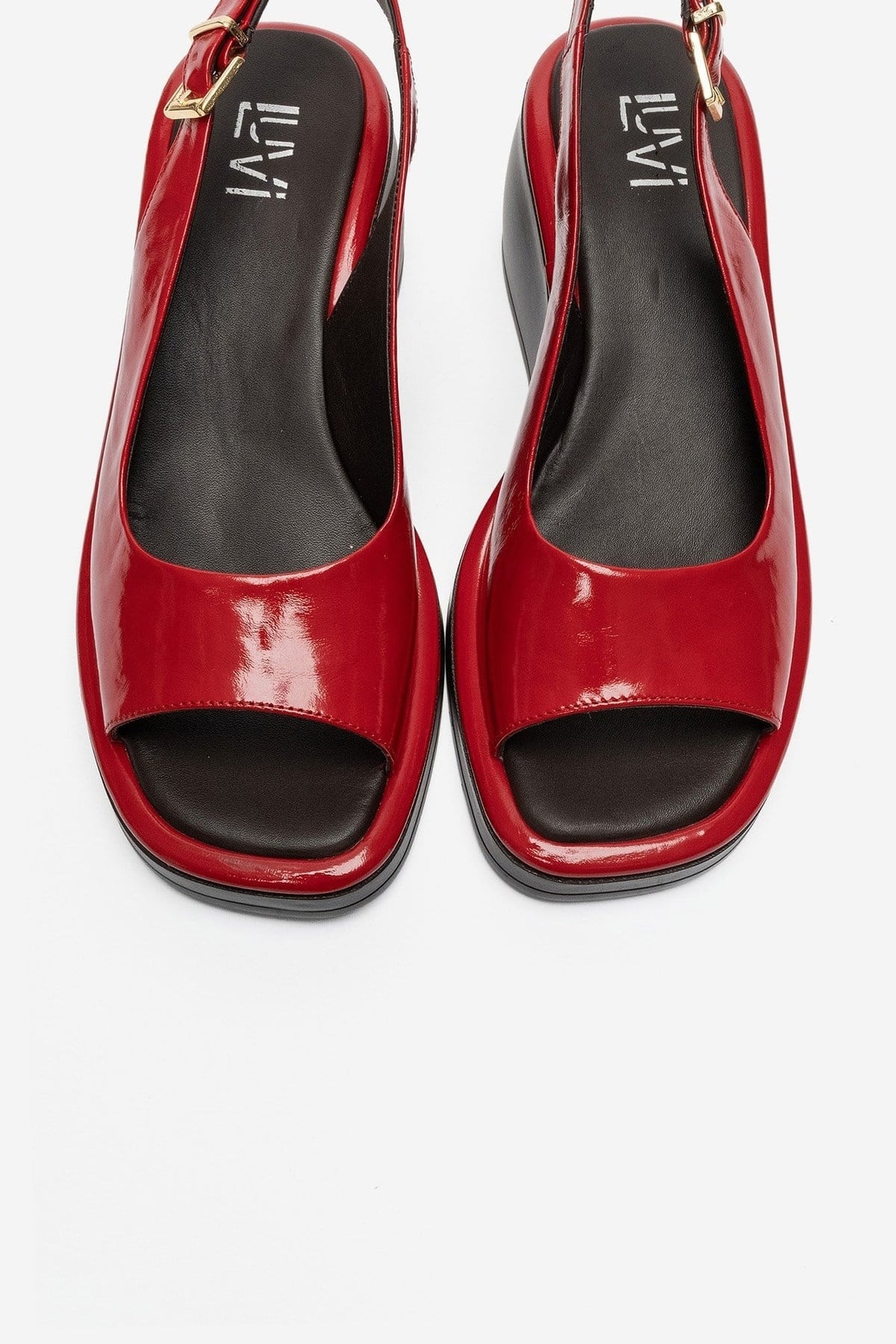Orlena - Red Genuine Leather Platform Wedge Sandal – side view showing leather, red, Vowalisse