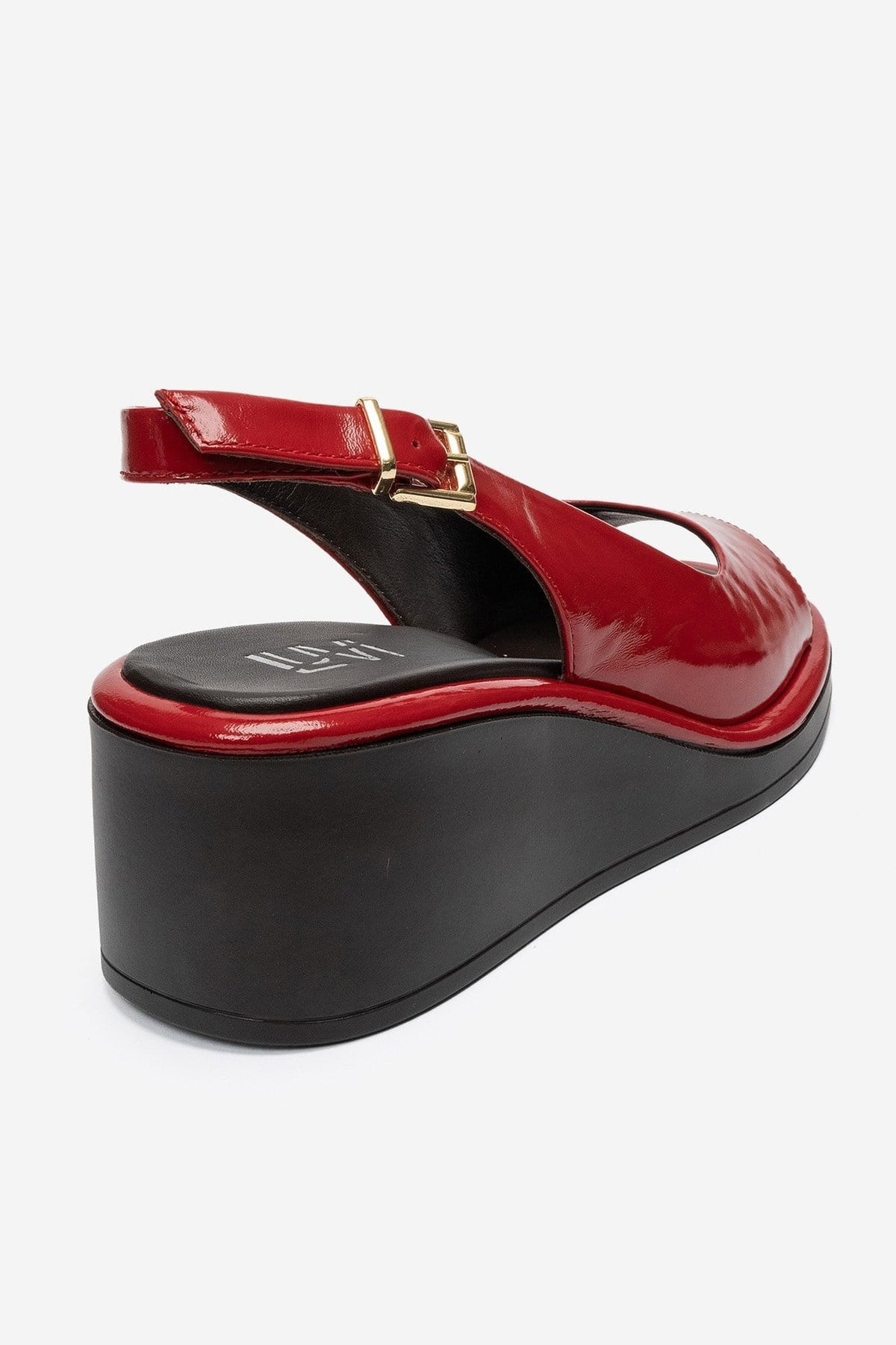 Orlena - Red Genuine Leather Platform Wedge Sandal – back view showing leather, red, Vowalisse