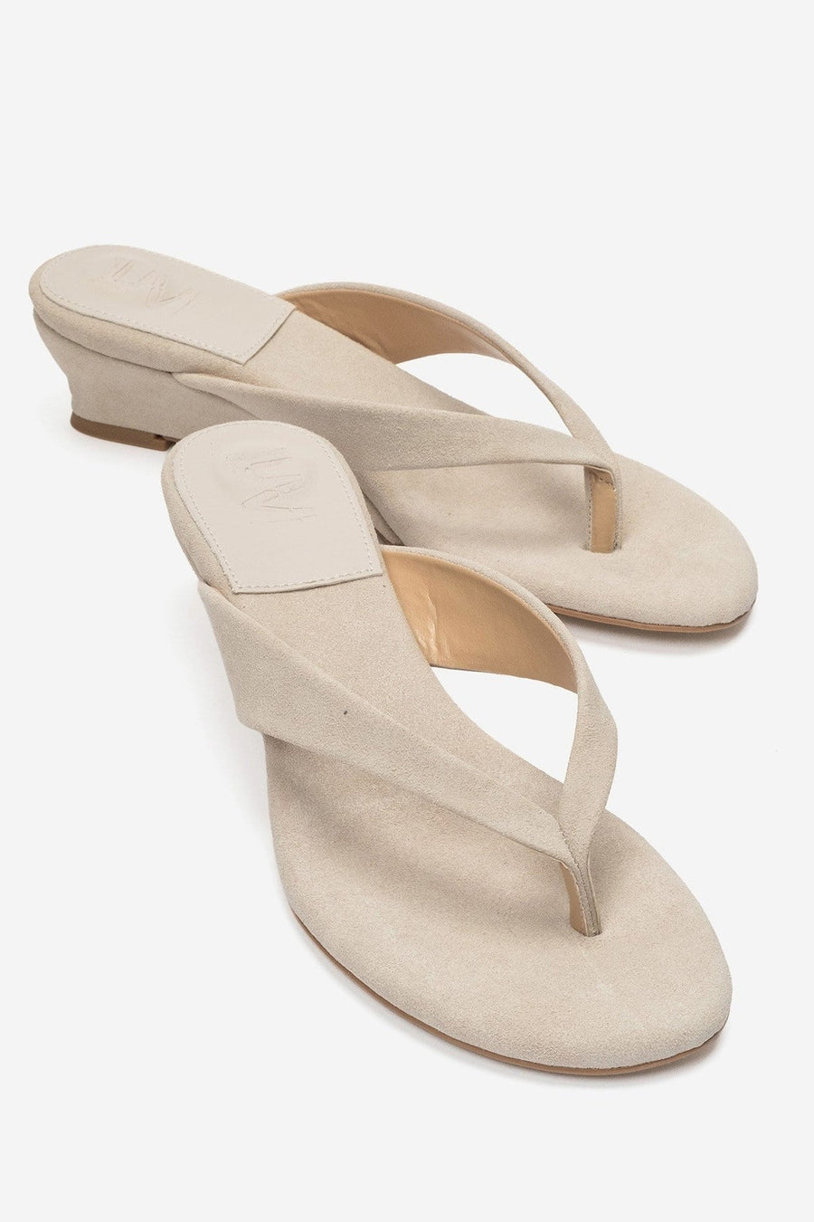 VANESSIA - Beige Suede Toe-Post Mini Block Heel Sandal