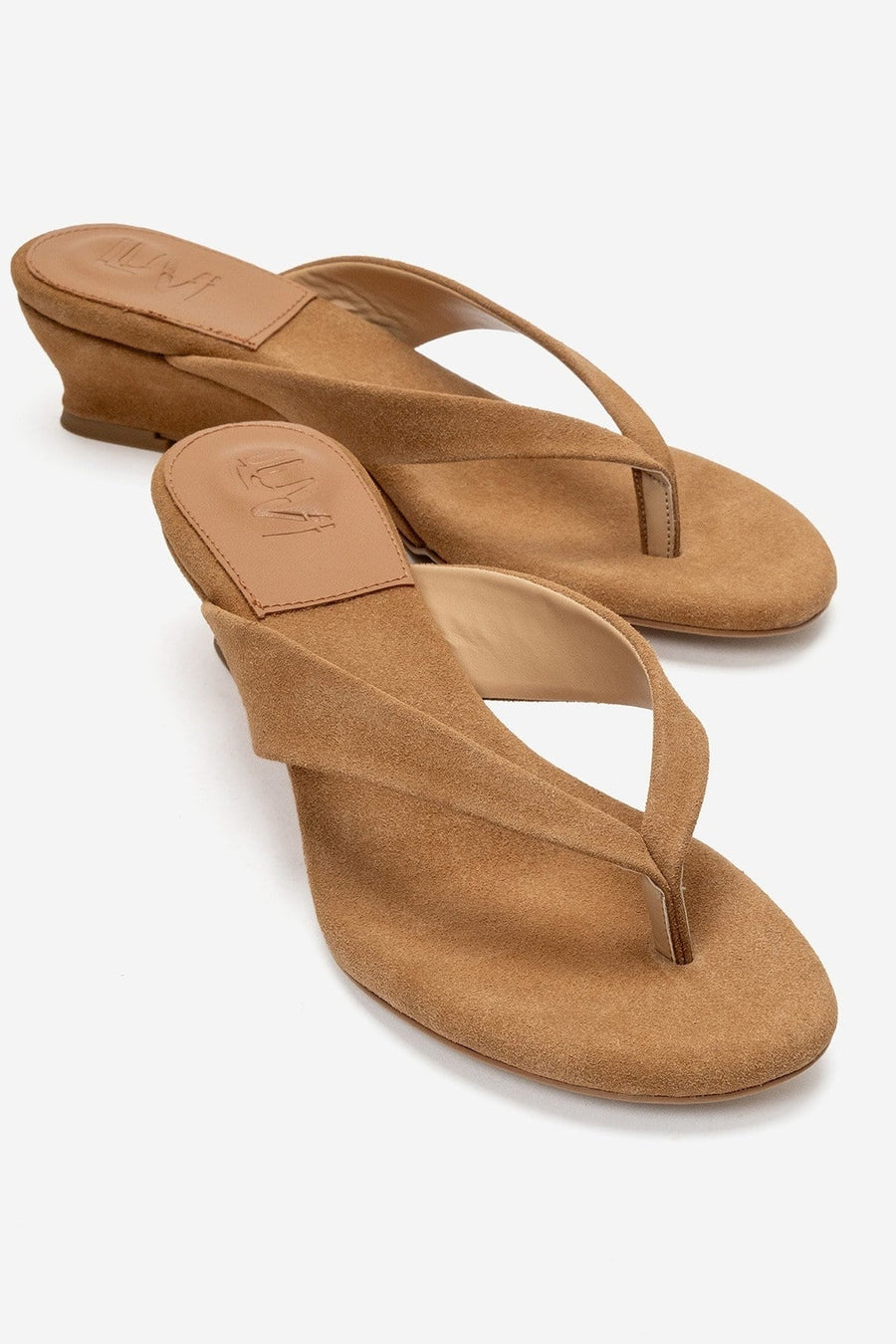VANESSIA - Taupe Suede Toe-Post Mini Block Heel Sandal