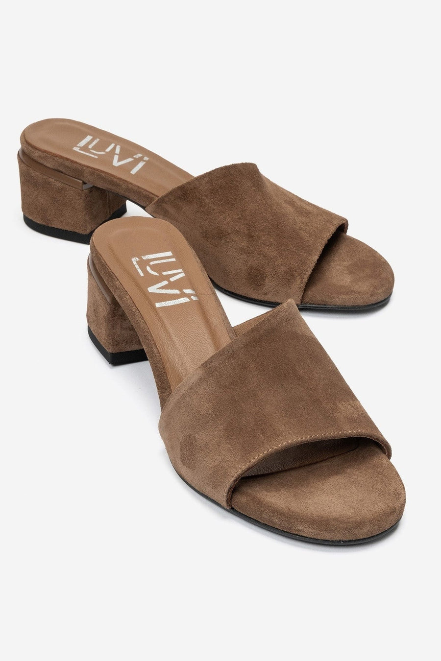 DELAVIE - Taupe Genuine Leather Block Heel Mule