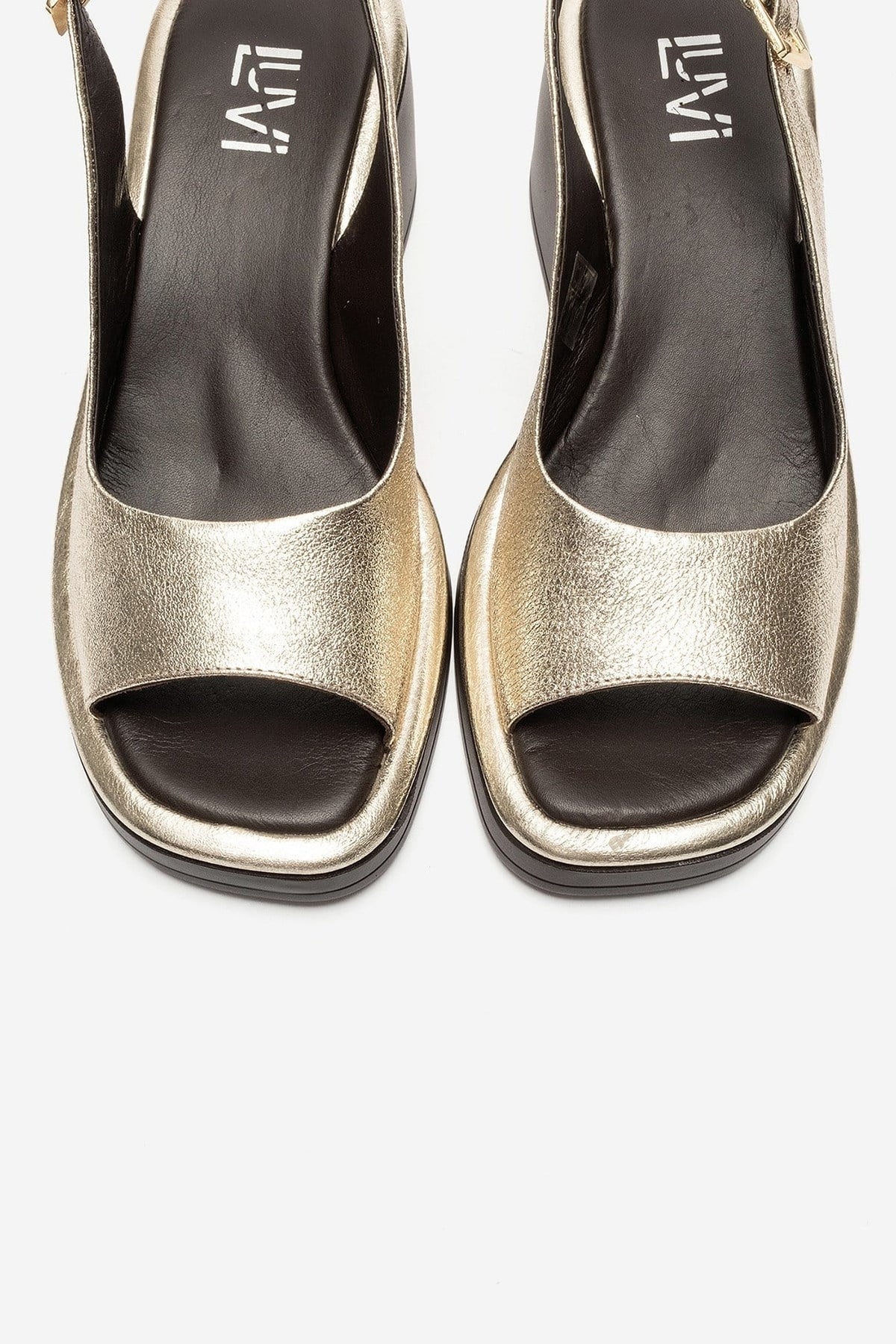 Orlena - Gold Genuine Leather Slingback Platform Sandal – side view showing leather, gold, Vowalisse