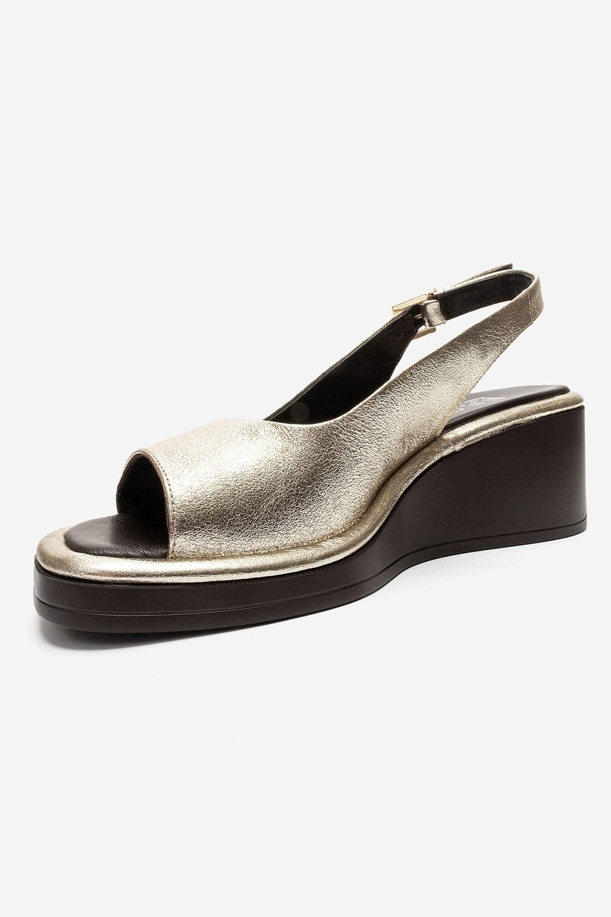 Orlena - Gold Genuine Leather Slingback Platform Sandal – top view showing leather, gold, Vowalisse