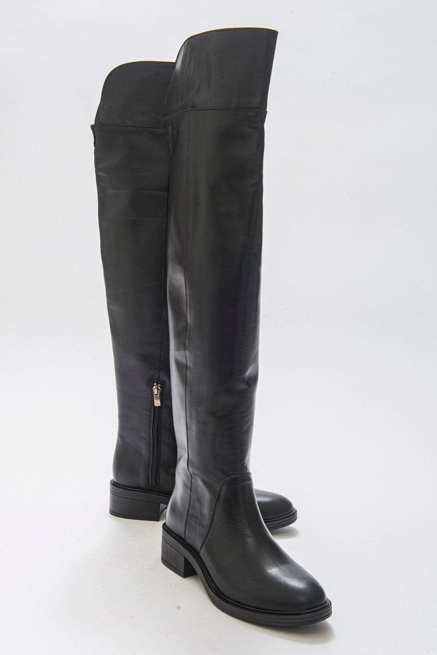 Petya - Black Genuine Leather Over-The-Knee Boot