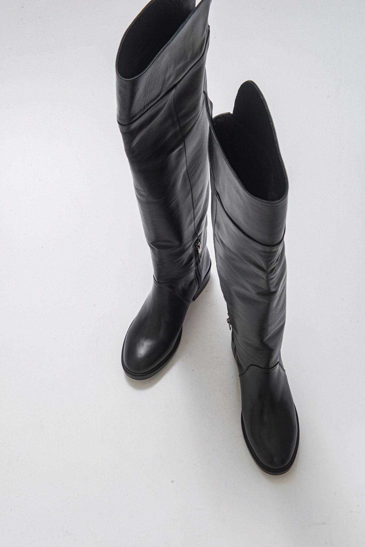 Petya - Black Genuine Leather Over-The-Knee Boot – side view showing leather, black, Vowalisse
