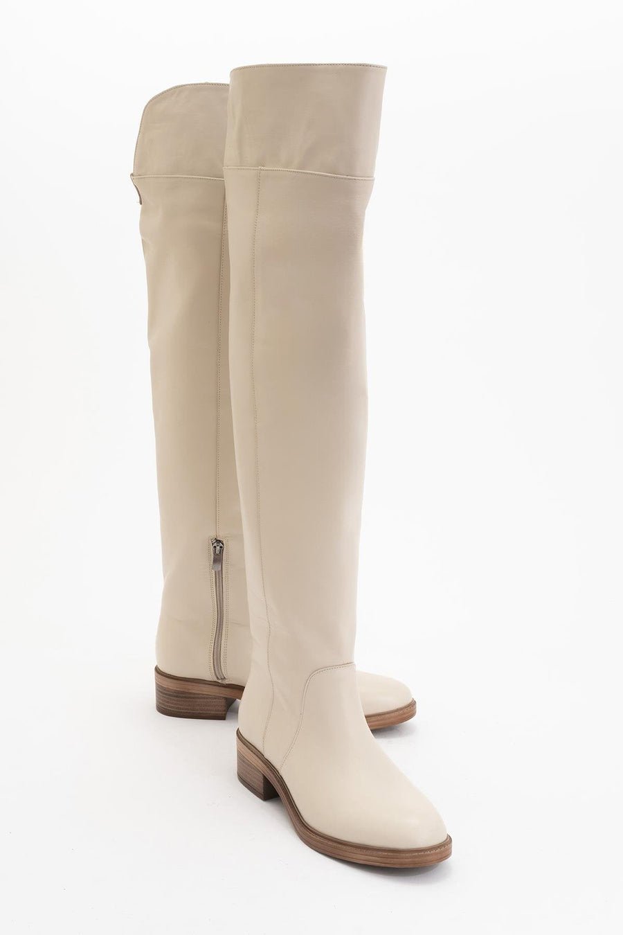 Petya - Cream Genuine Leather Over-The-Knee Boot