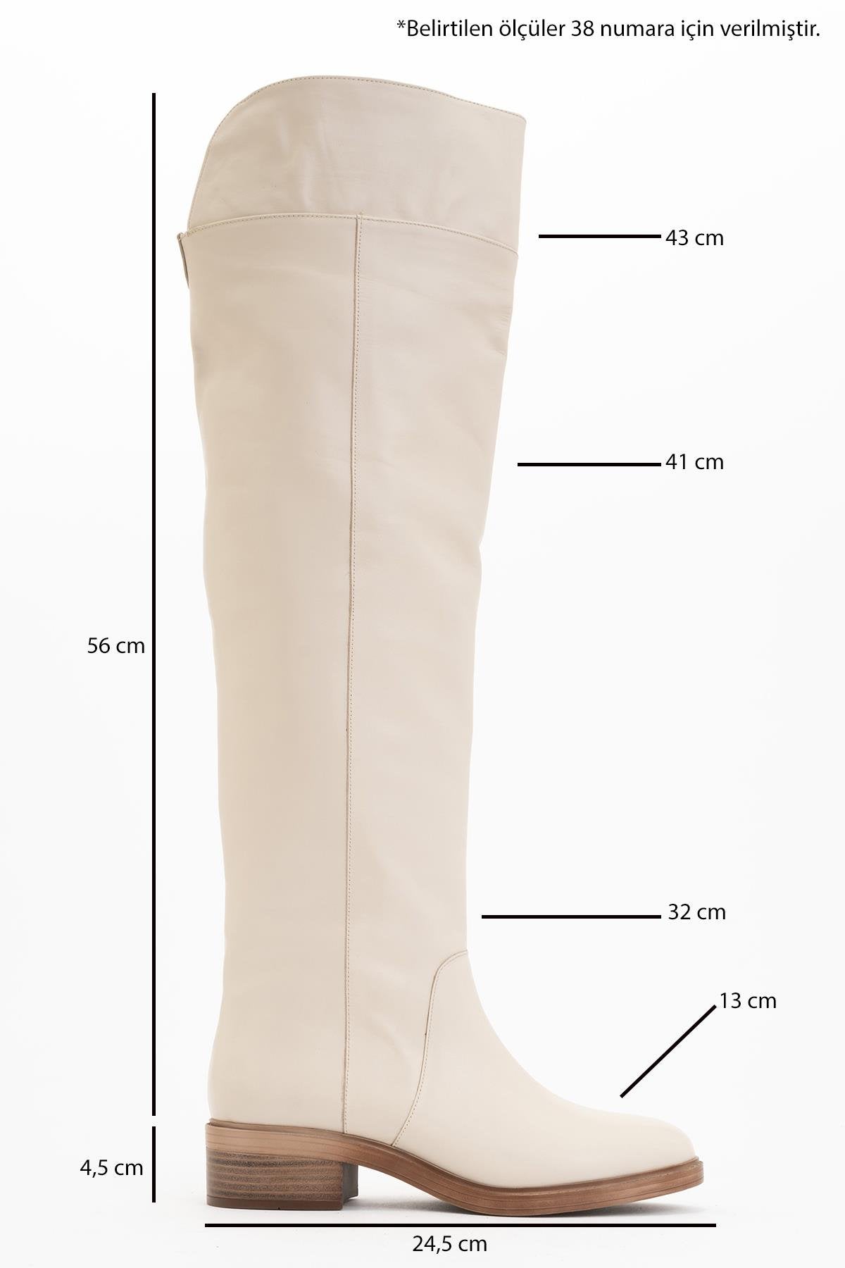 Petya - Cream Genuine Leather Over-The-Knee Boot – back view showing leather, Vowalisse