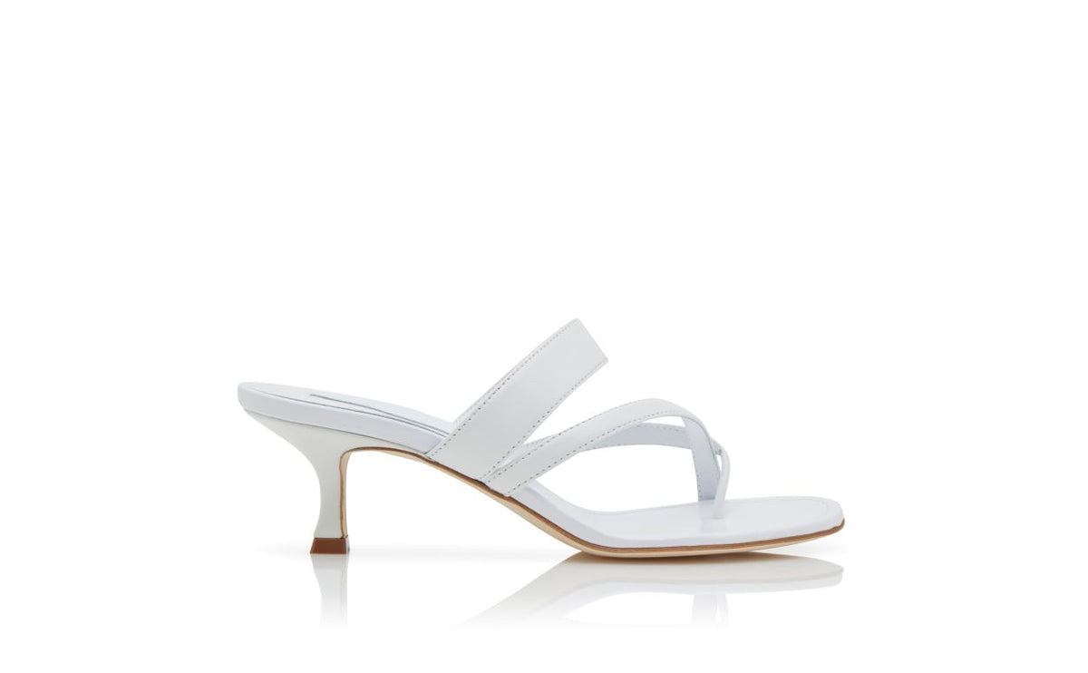 Lunette Flame White Crossover Mules – side profile showing white crossover, open toe, nappa leather, Vowalisse