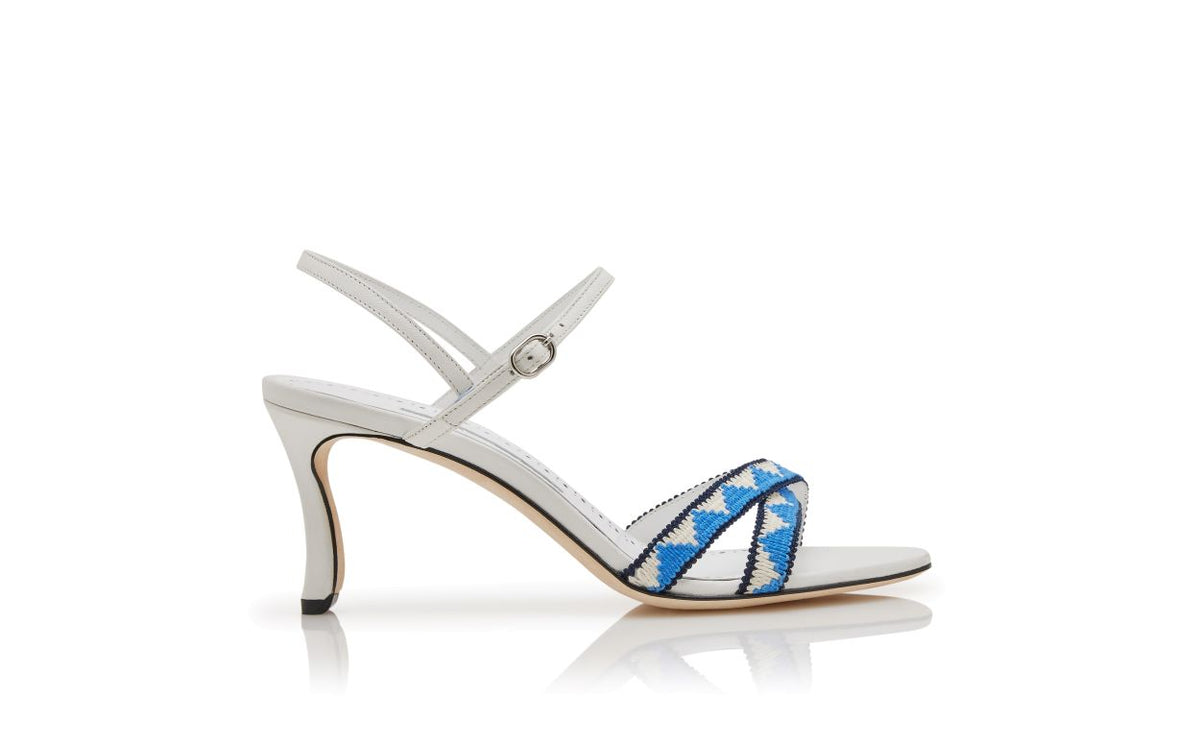 Magnolia Rose White Crossover Ankle-Strap Shoes – side profile showing white crossover, slingback, open toe, nappa leather…