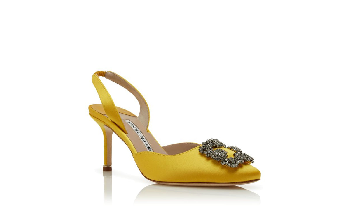 Alessia Crown Yellow Jewel Buckle Slingbacks – top view showing yellow jewel buckle, crystal buckle, ankle strap, slingback…