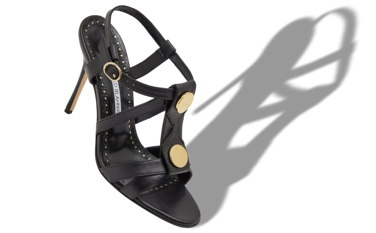Aurelia Shine Black Button Detail T-Bar Shoes – front three-quarter view showing black button detail, t-bar, ankle strap…