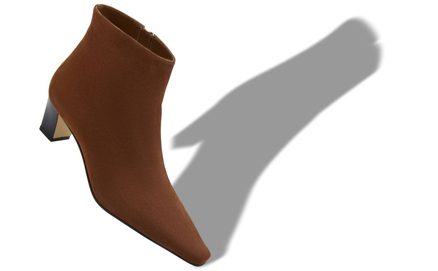 Bianca Shine Brown Almond Toe Ankle Boots