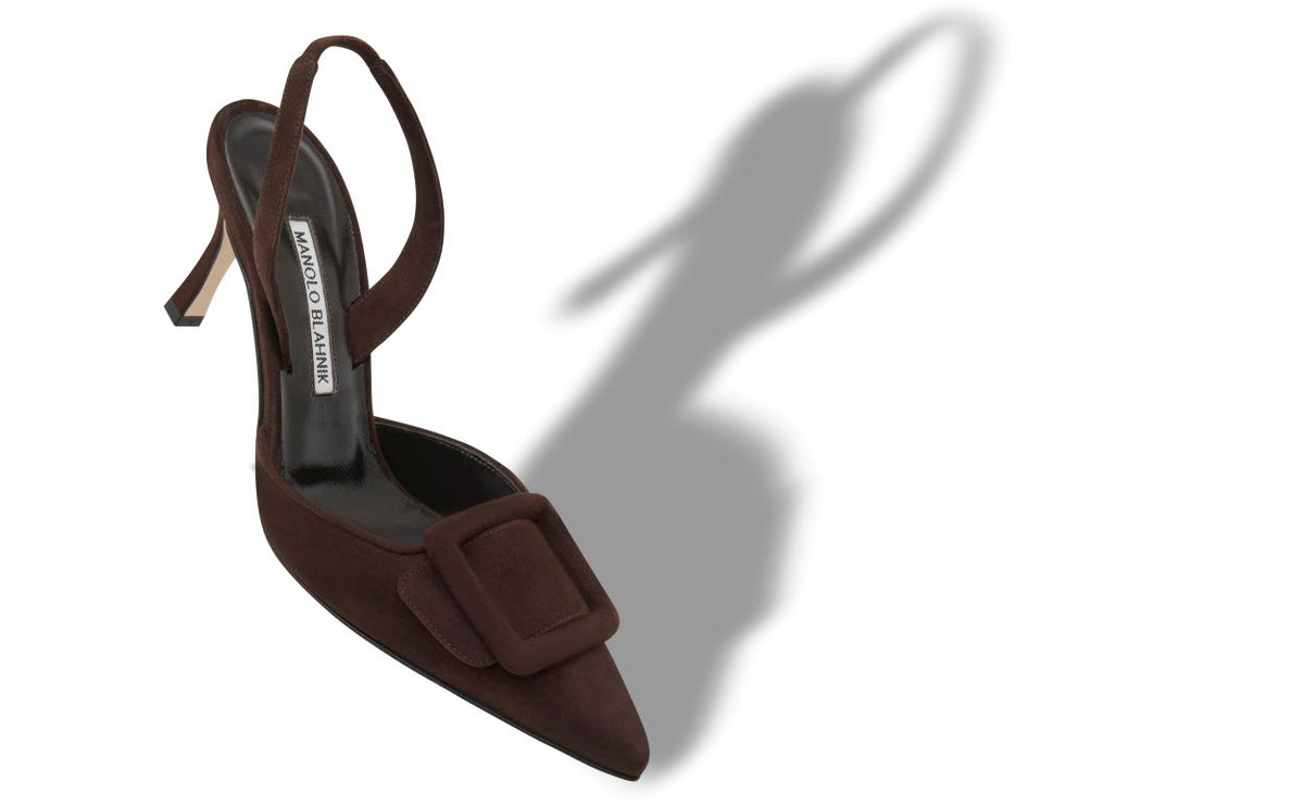 Colette Dawn Brown Slingback Slingbacks – front three-quarter view showing brown slingback, pointed toe, suede, Vowalisse