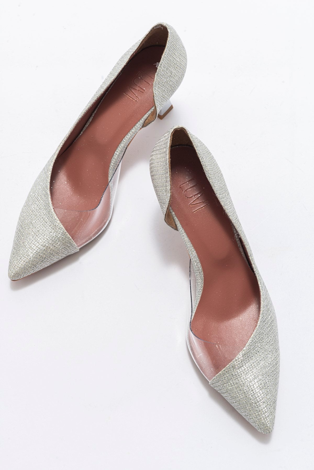 Vera Lame Glitter Pointed Toe Pump – back view showing leather, glitter, Vowalisse