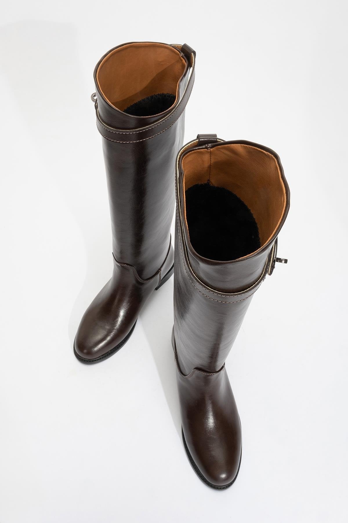 Yoko Brown Riding Boot – detail view showing leather, Vowalisse