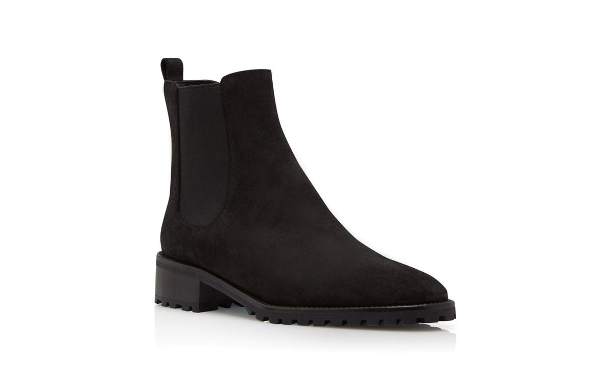 Bianca Dawn Black Suede Ankle Boots – top view showing black suede, Vowalisse