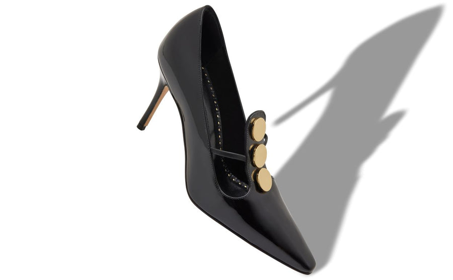 Aurelia Velvet Black Button Detail T-Bar Shoes