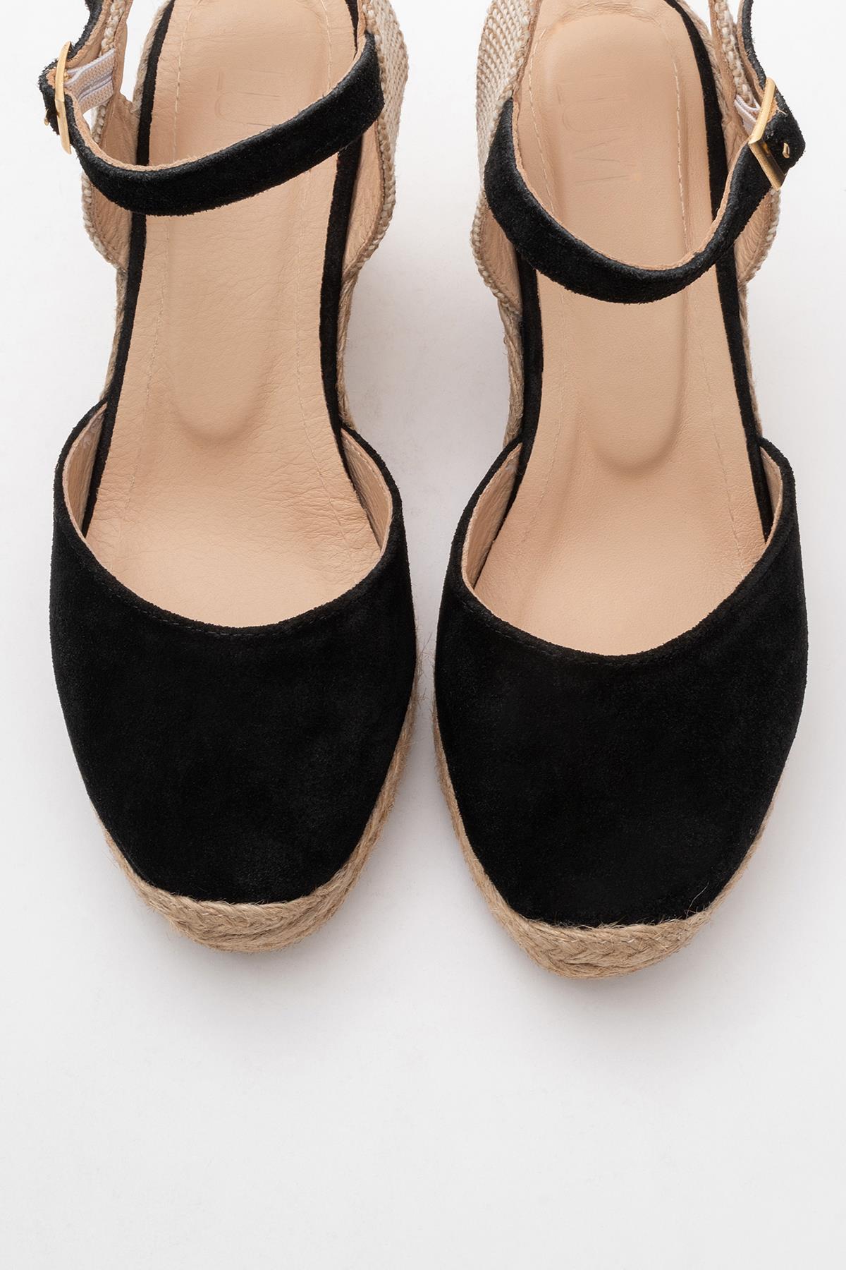 Sinta - Black Suede Leather Platform Espadrille – side view showing leather, suede, black, Vowalisse