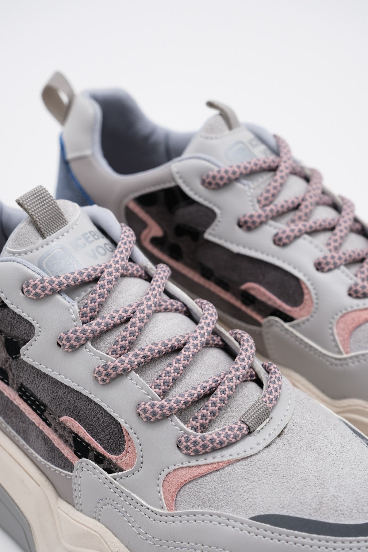 Europa - Ice Gray Sneaker – sole view showing leather, red, Vowalisse