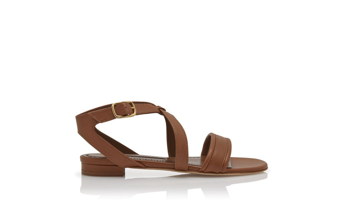Genevieve Star Brown Crossover Ankle-Strap Shoes – side profile showing brown crossover, ankle strap, open toe, Vowalisse