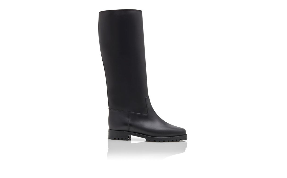 Violetta Flame Black Signature Mid-Calf Boots – side profile showing black refined detailing, Vowalisse