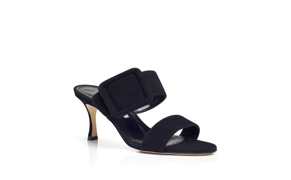 Odette Grace Black Open Toe Mules – top view showing black open toe, suede, Vowalisse