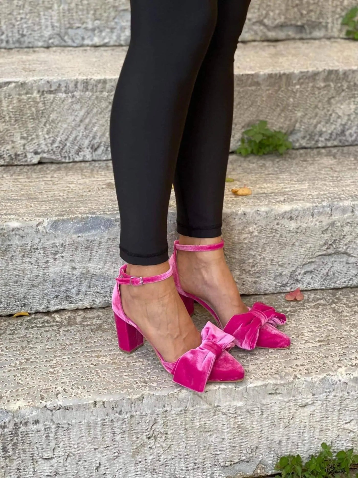 Rose Pink Velvet Block Heel Bridal Heels VOWALISSE bridal shoes – view 1